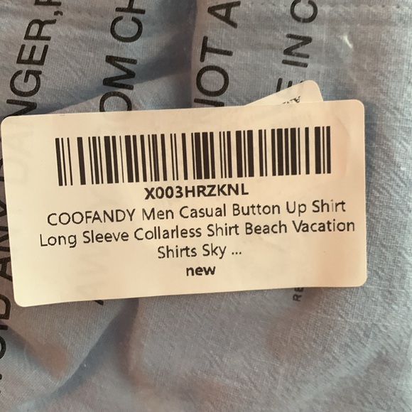 NIP Men’s Coofandy blue casual long sleeve shirt. Collarless. Size XXL - Picture 5 of 5